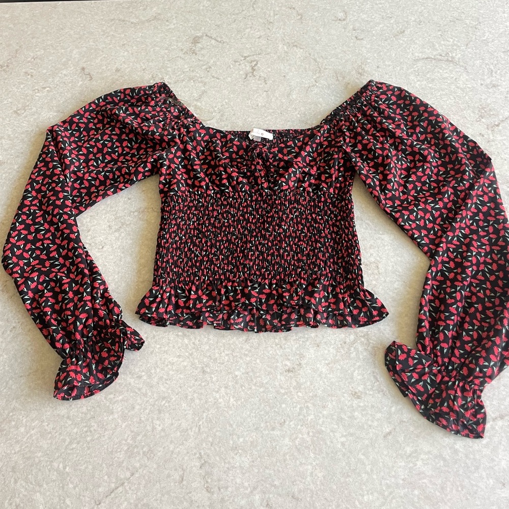 Black and red floral top